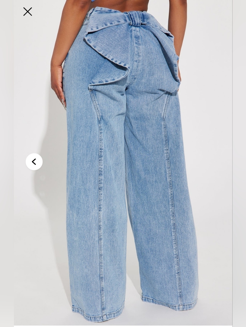 Fashion Nova Womens High-Waist Light Blue Wide-Leg Jeans with Bow Detail